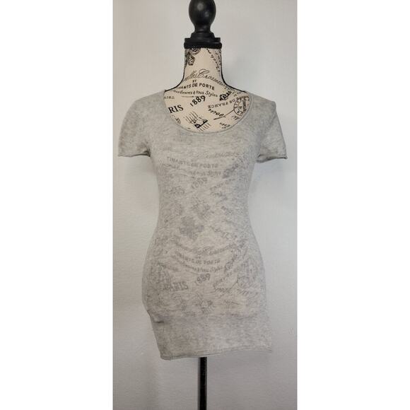 BCBG MaxAzria Cotton Cashmere Knit Tshirt Sz Small Gray Delicate Short Sleeves - Picture 2 of 9